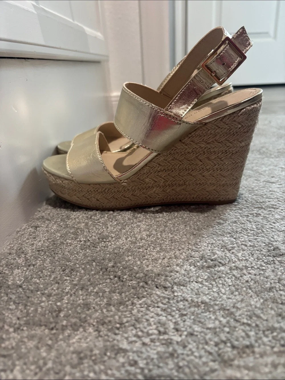 Montego Bay Club Gold Metallic Wedge Espadrille Sandals